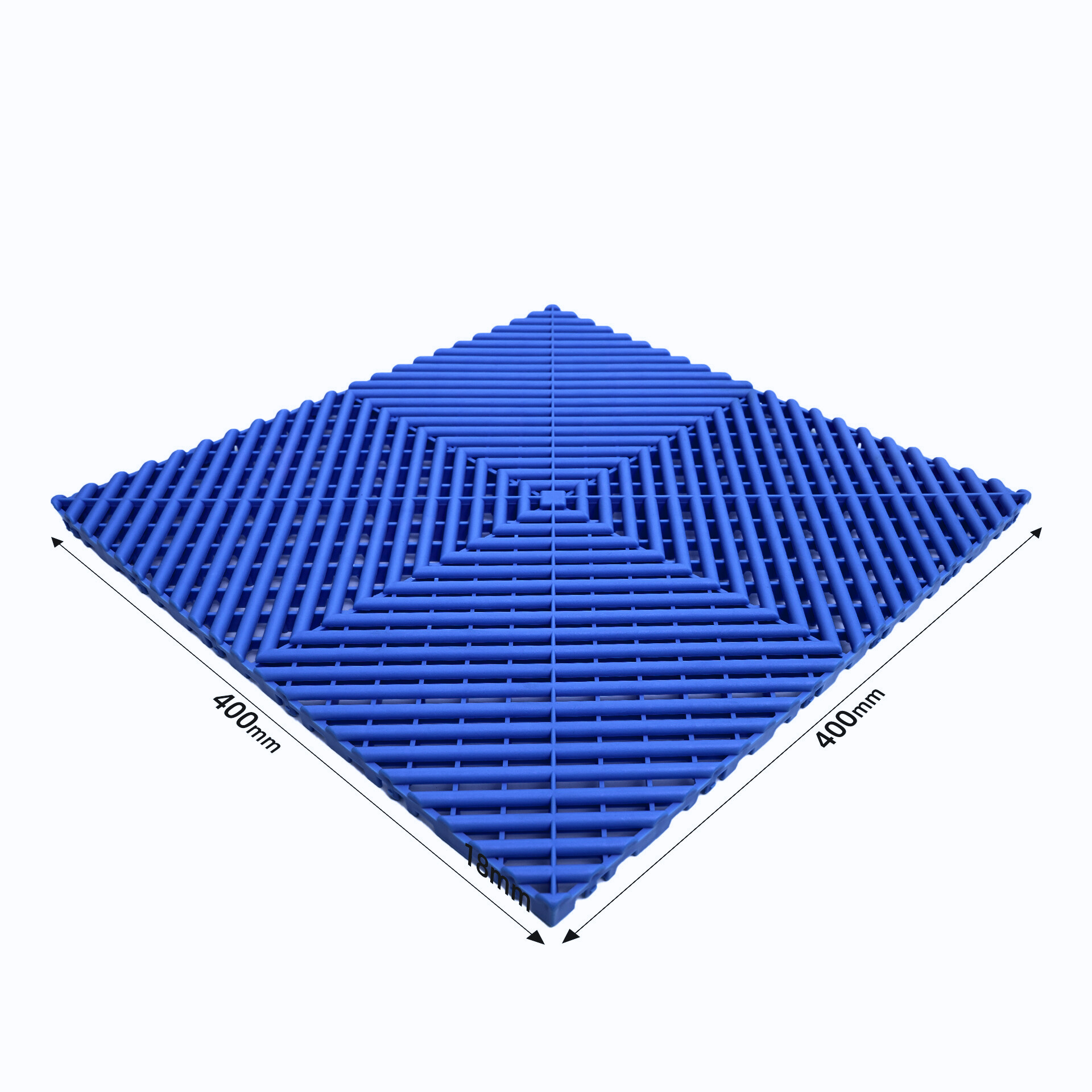 Blue plastic grid with dimensions on a white background