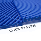 Blue plastic grid system components with 'CLICK SYSTEM' text on a white background