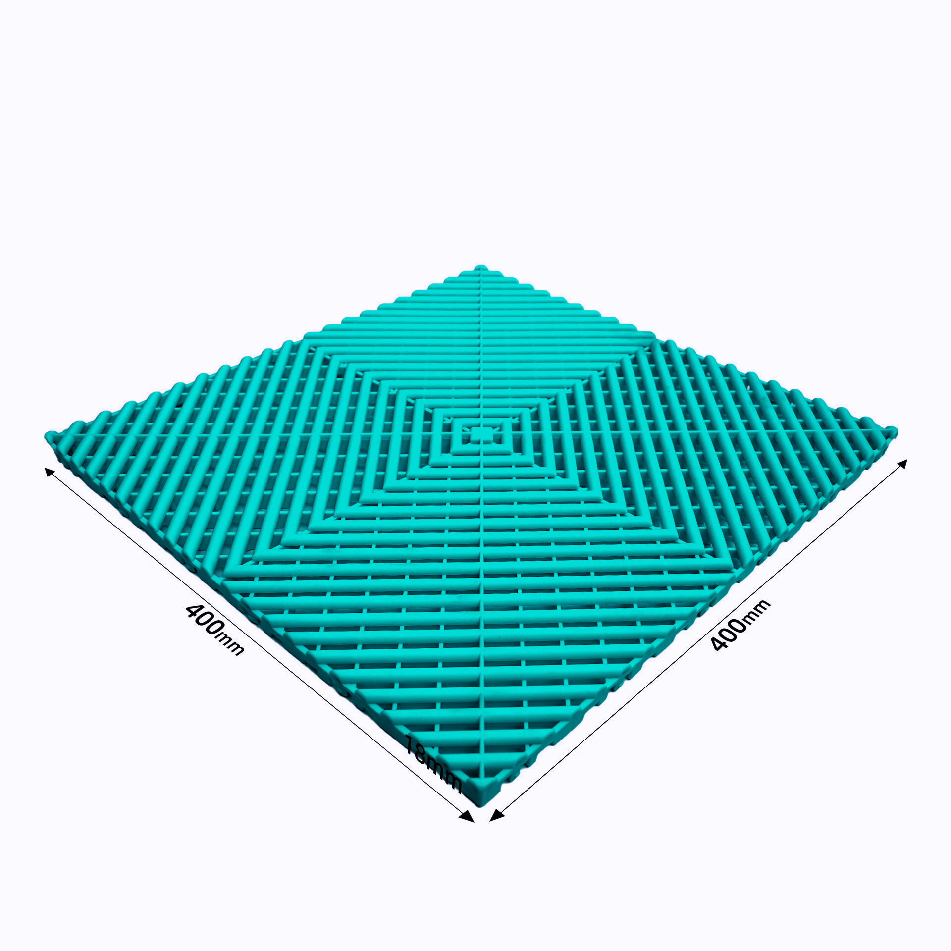 Turquoise plastic grid with dimensions on a white background