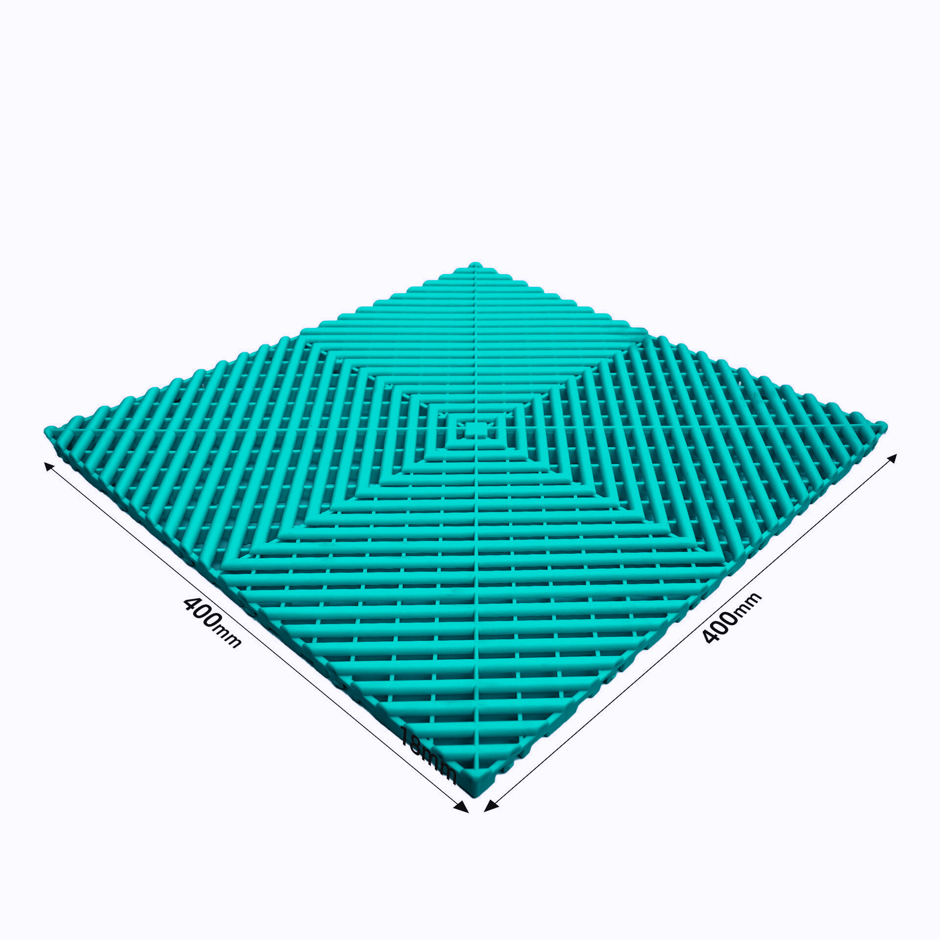Teal plastic grid with dimensions on a white background