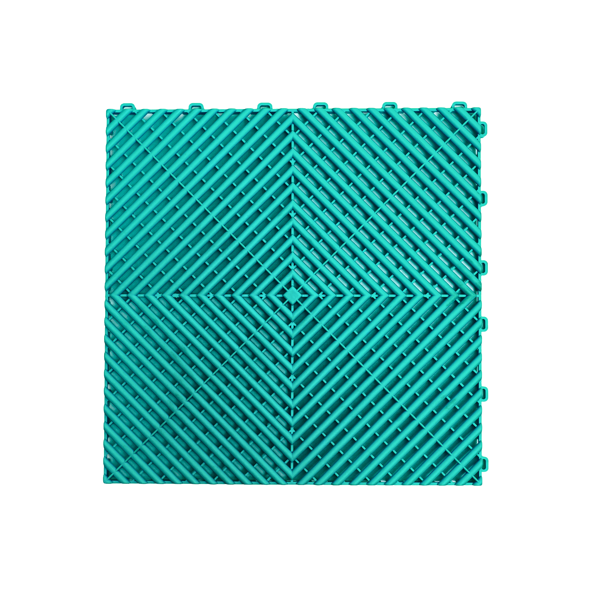 Teal interlocking vented tile on a white background